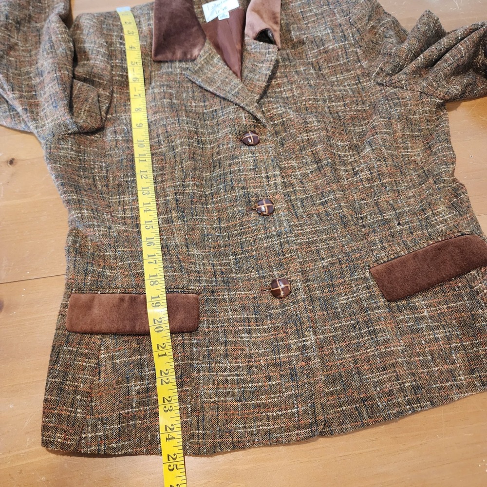 Le Suit 2pc Tweed Skirt Suit Set Women 14 Brown Rust Velvet Business Office Work - Picture 11 of 16